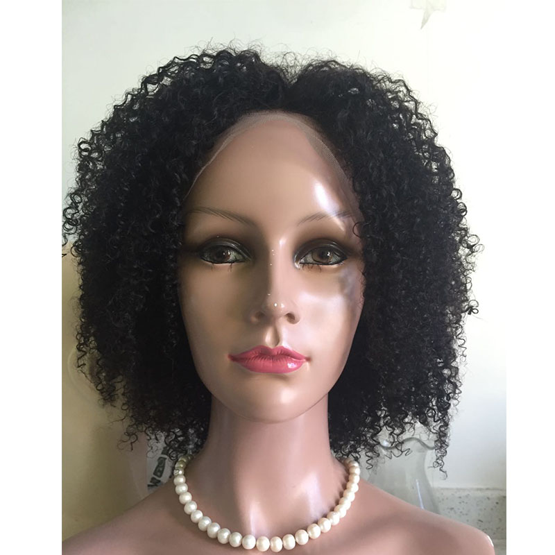 Full lace wig 180% density human hair curly natural black color Glueless with Baby Hair 14inches YL306